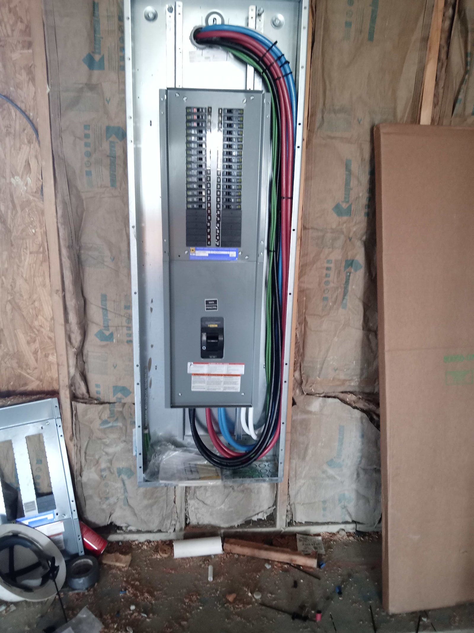 New commercial panel rough-in with feeders landed during construction
